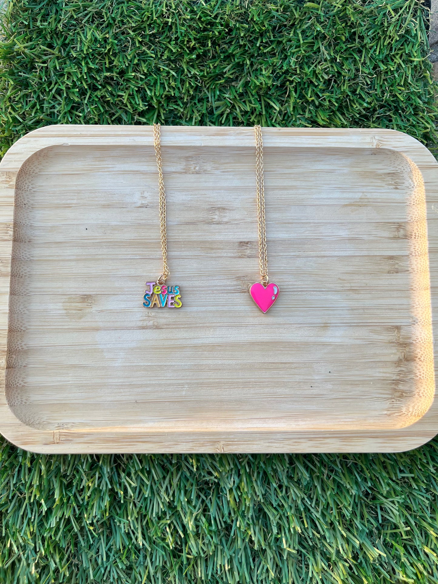 Jesus Saves & Gold Heart Necklace